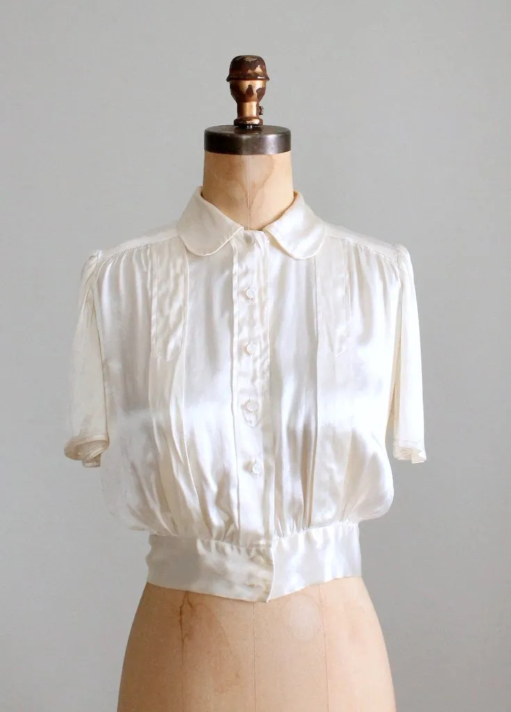 Vintage 1930s Ivory Silk Satin Blouse