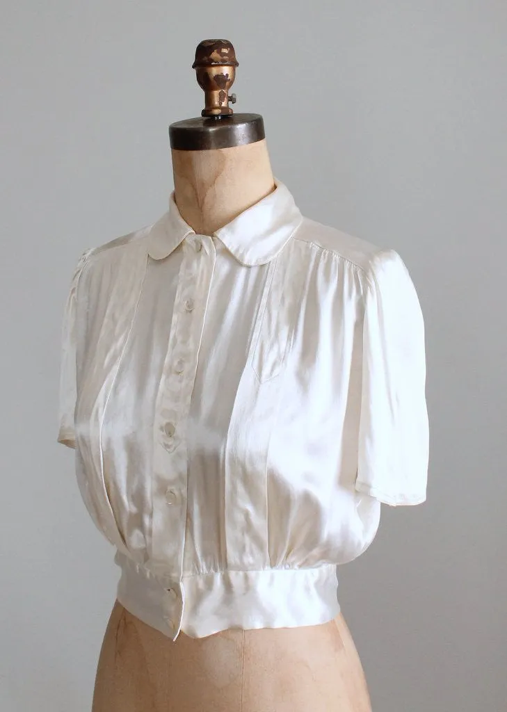 Vintage 1930s Ivory Silk Satin Blouse