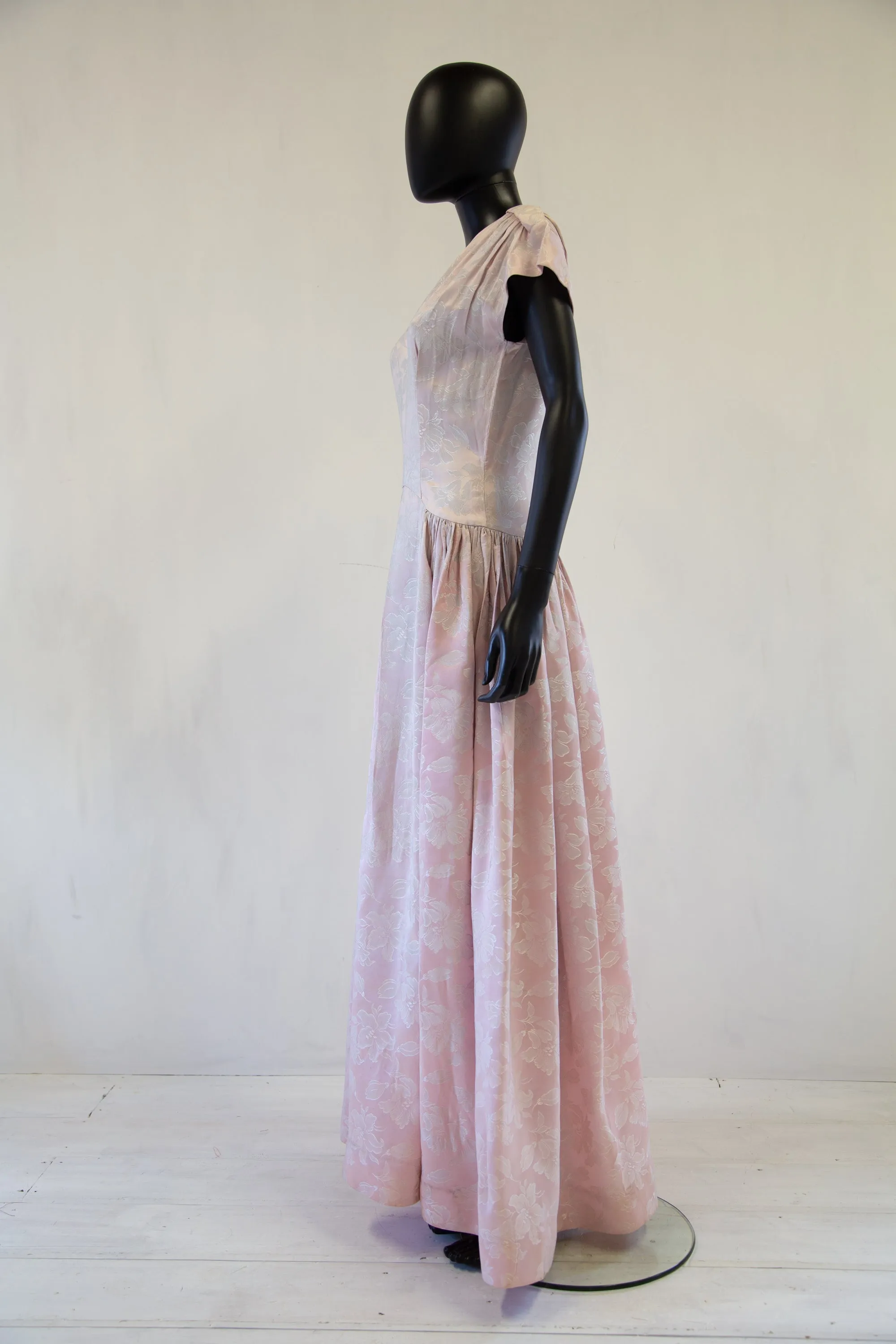 Vintage 1940s Pink Damask Maxi Dress