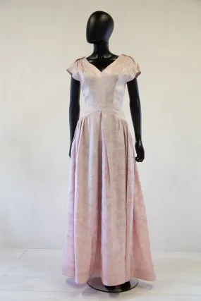 Vintage 1940s Pink Damask Maxi Dress