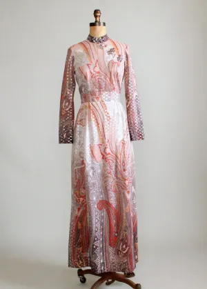 Vintage 1960s Ombre Paisley Lame Party Maxi Dress