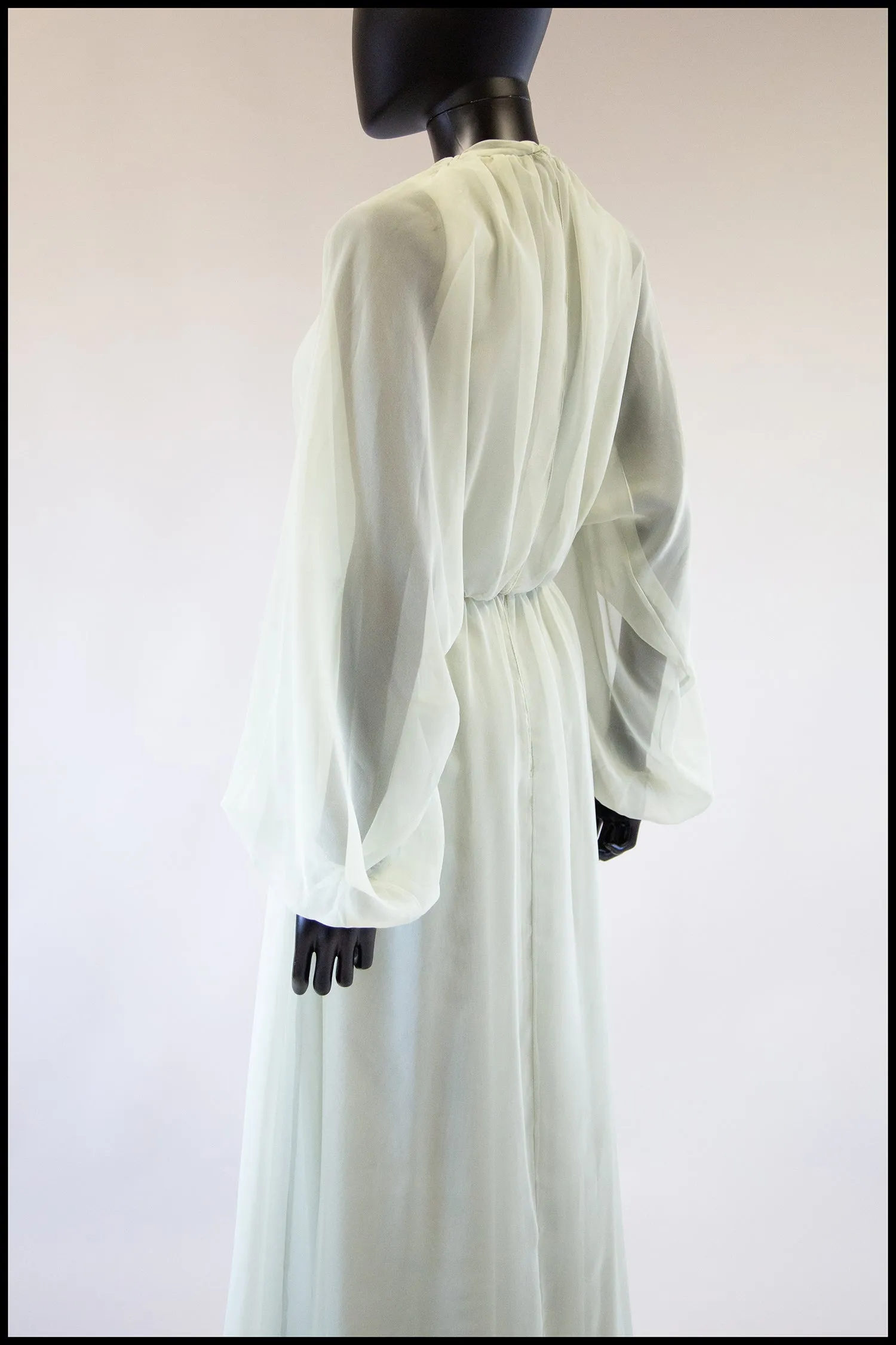 Vintage 1970s Eau De Nil Chiffon Maxi Dress