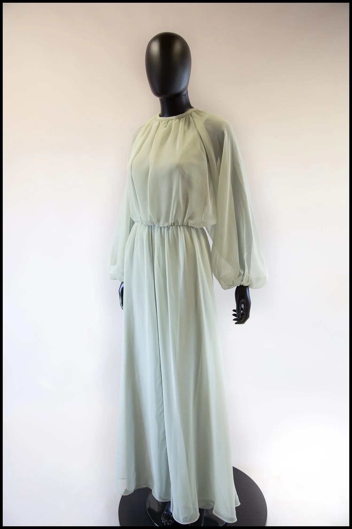 Vintage 1970s Eau De Nil Chiffon Maxi Dress