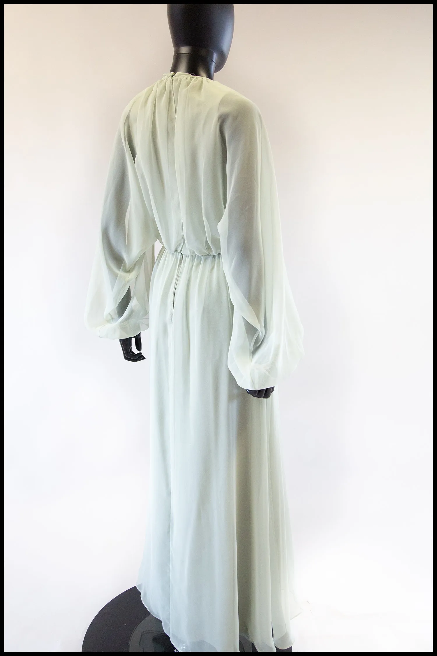 Vintage 1970s Eau De Nil Chiffon Maxi Dress