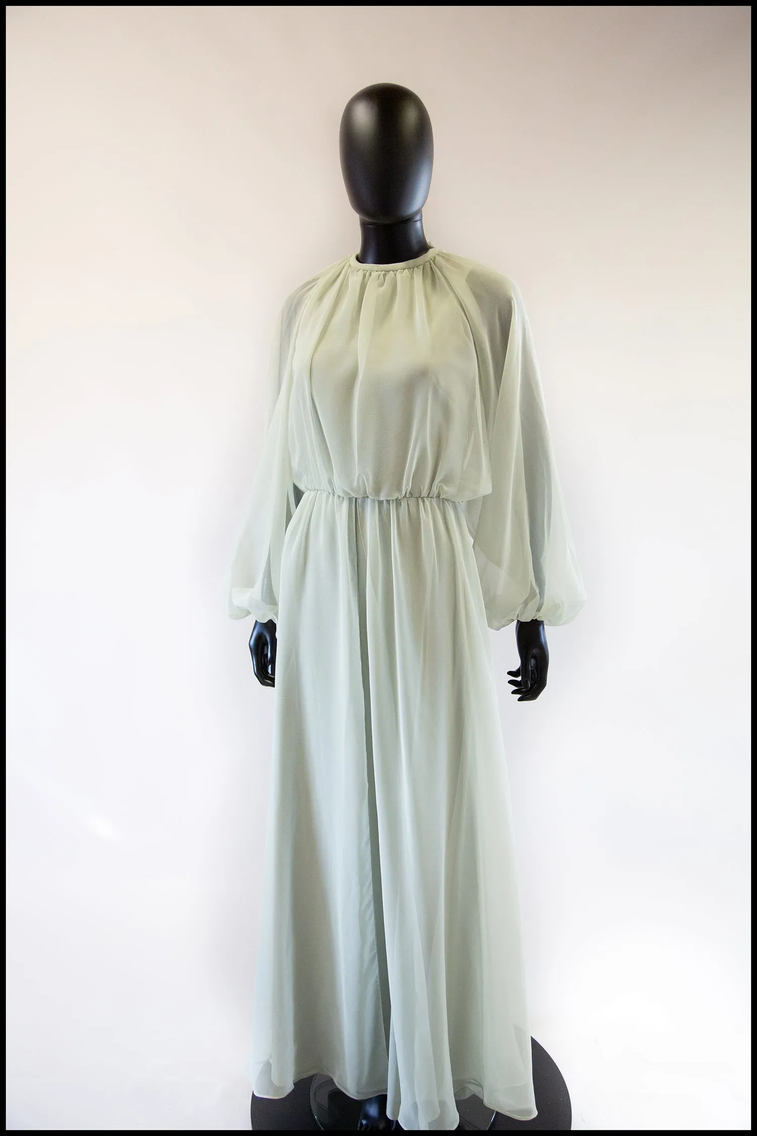 Vintage 1970s Eau De Nil Chiffon Maxi Dress