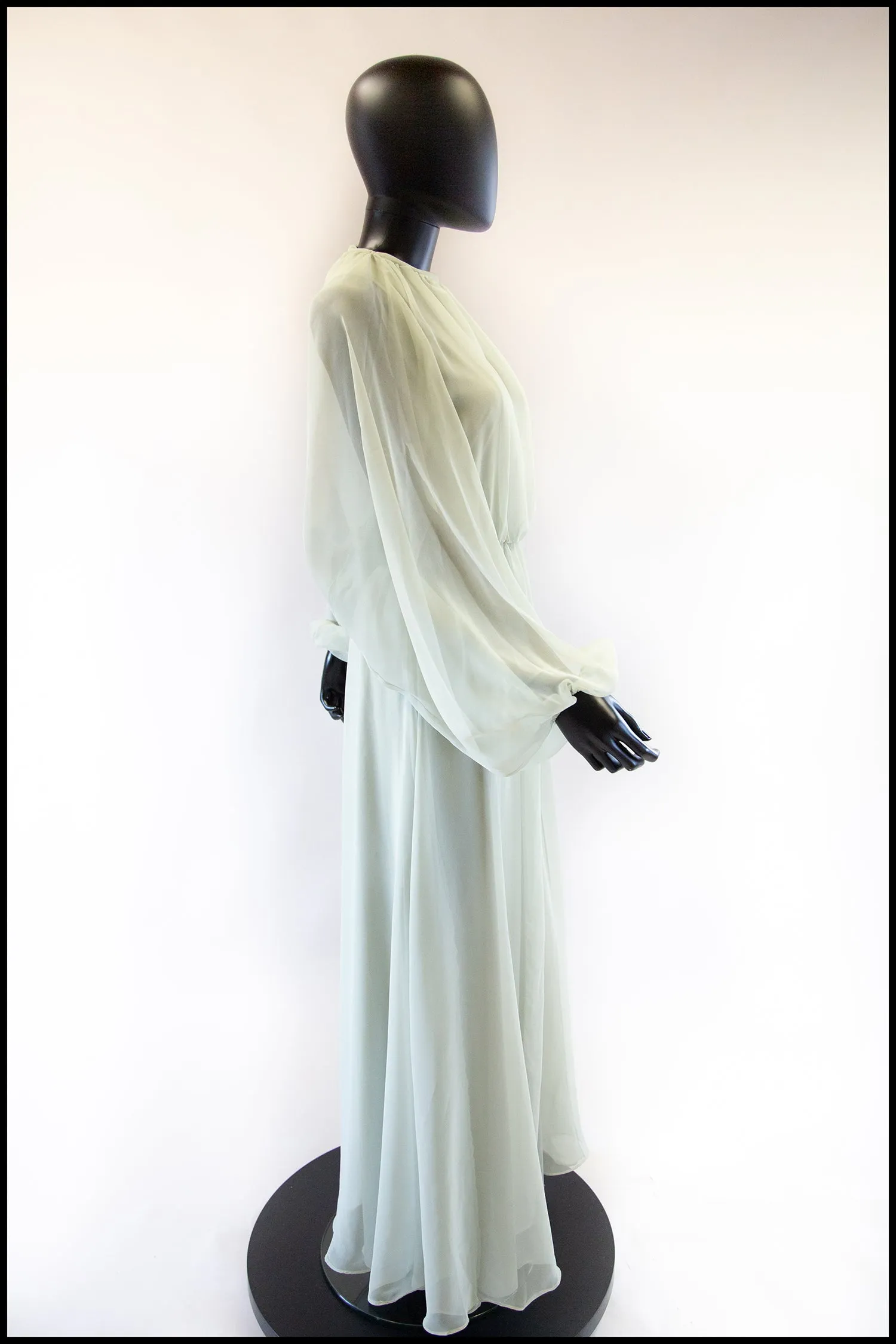 Vintage 1970s Eau De Nil Chiffon Maxi Dress