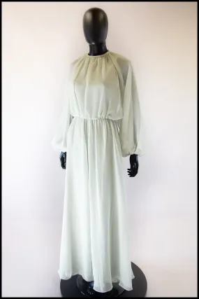 Vintage 1970s Eau De Nil Chiffon Maxi Dress