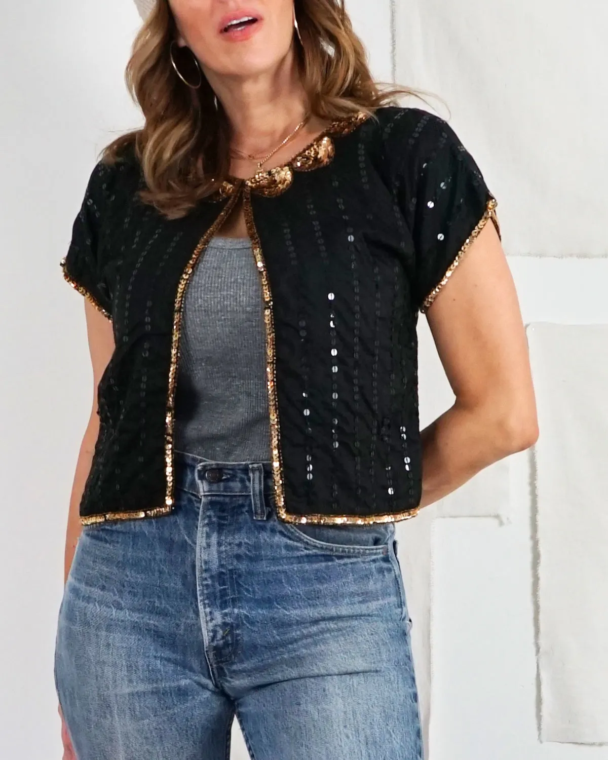 Vintage Golden Sequin Silk Top