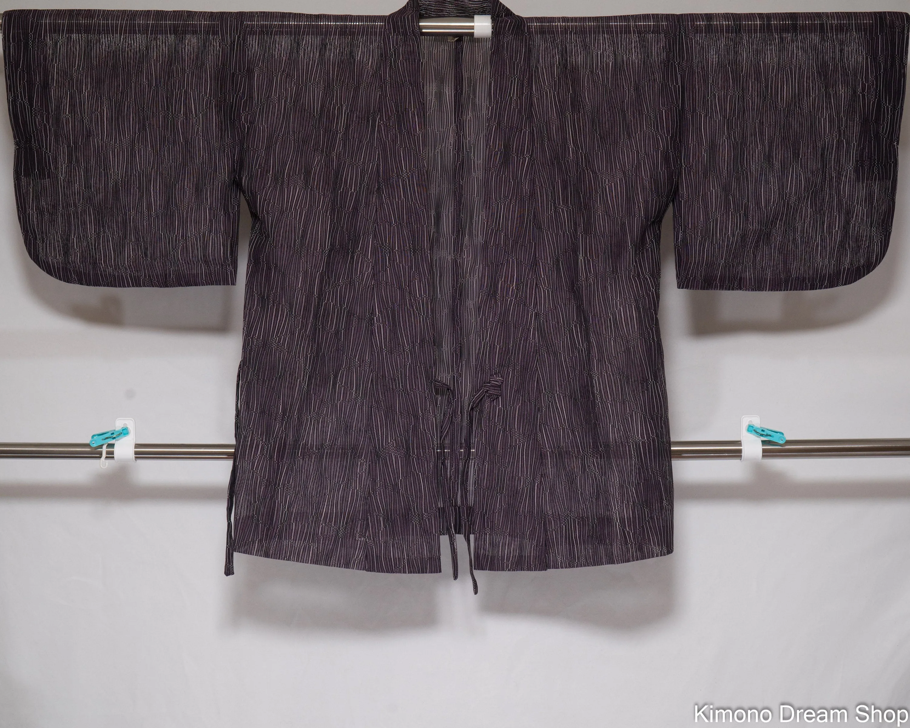 Vintage Polyester Purple & Black Yukata Haori - Women's Kimono Jacket for Summer - Lightweight Seethrough - Rising Steam Pattern - Textured