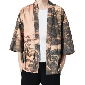 Vintage Print Open-Front Kimono