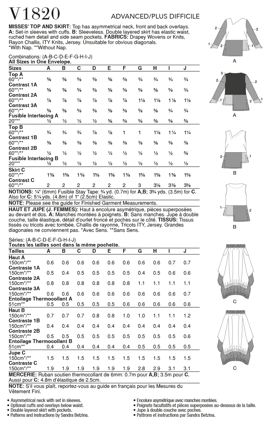 Vogue Pattern V1820  Misses' Top and Skirt