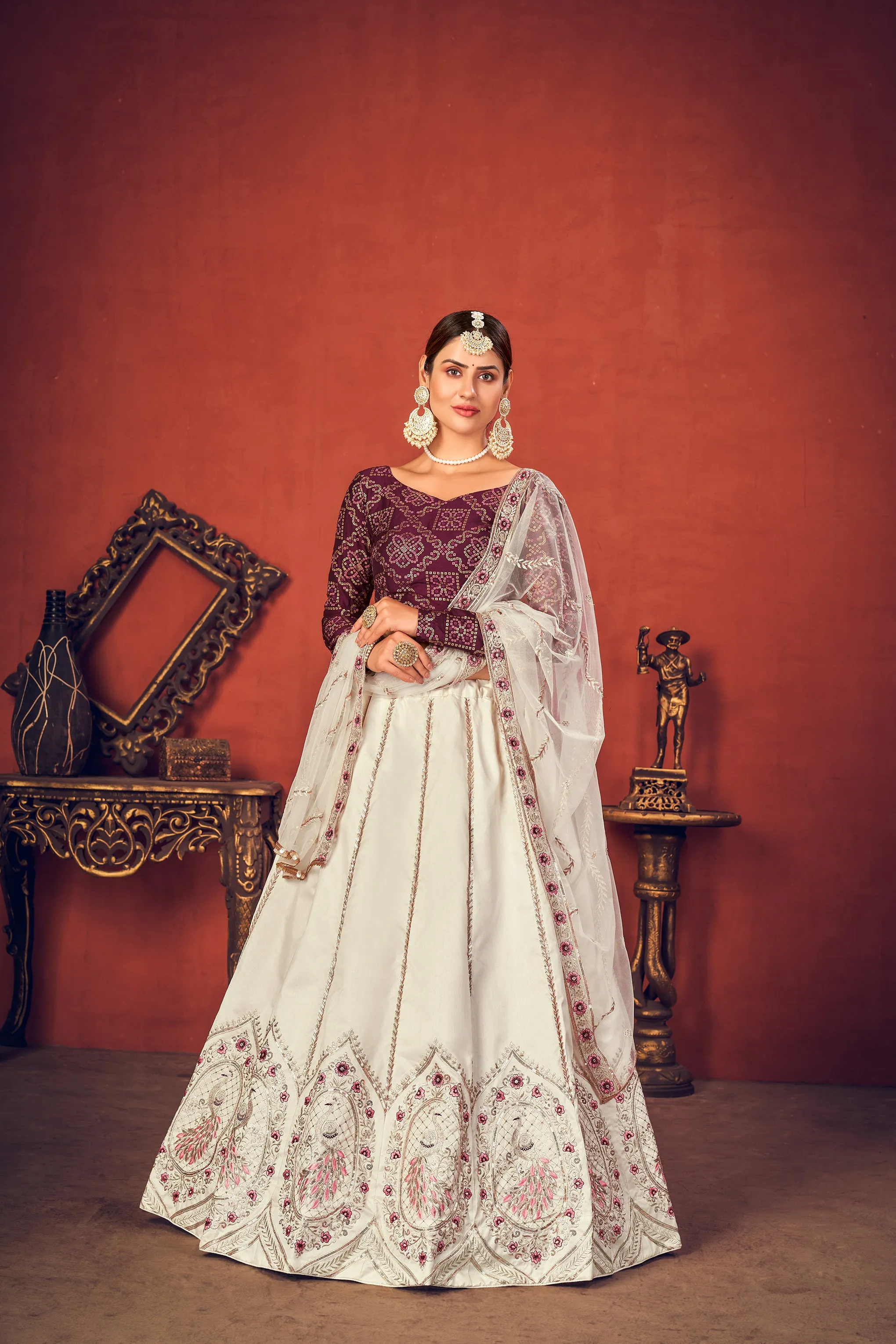 White Lehenga Choli/ Peacock Lehenga Choli/ Design Lehenga/ Embroidery Work Lehenga/ Lehenga Skirt/ Lehenga Blouse/ Lehenga For Girls