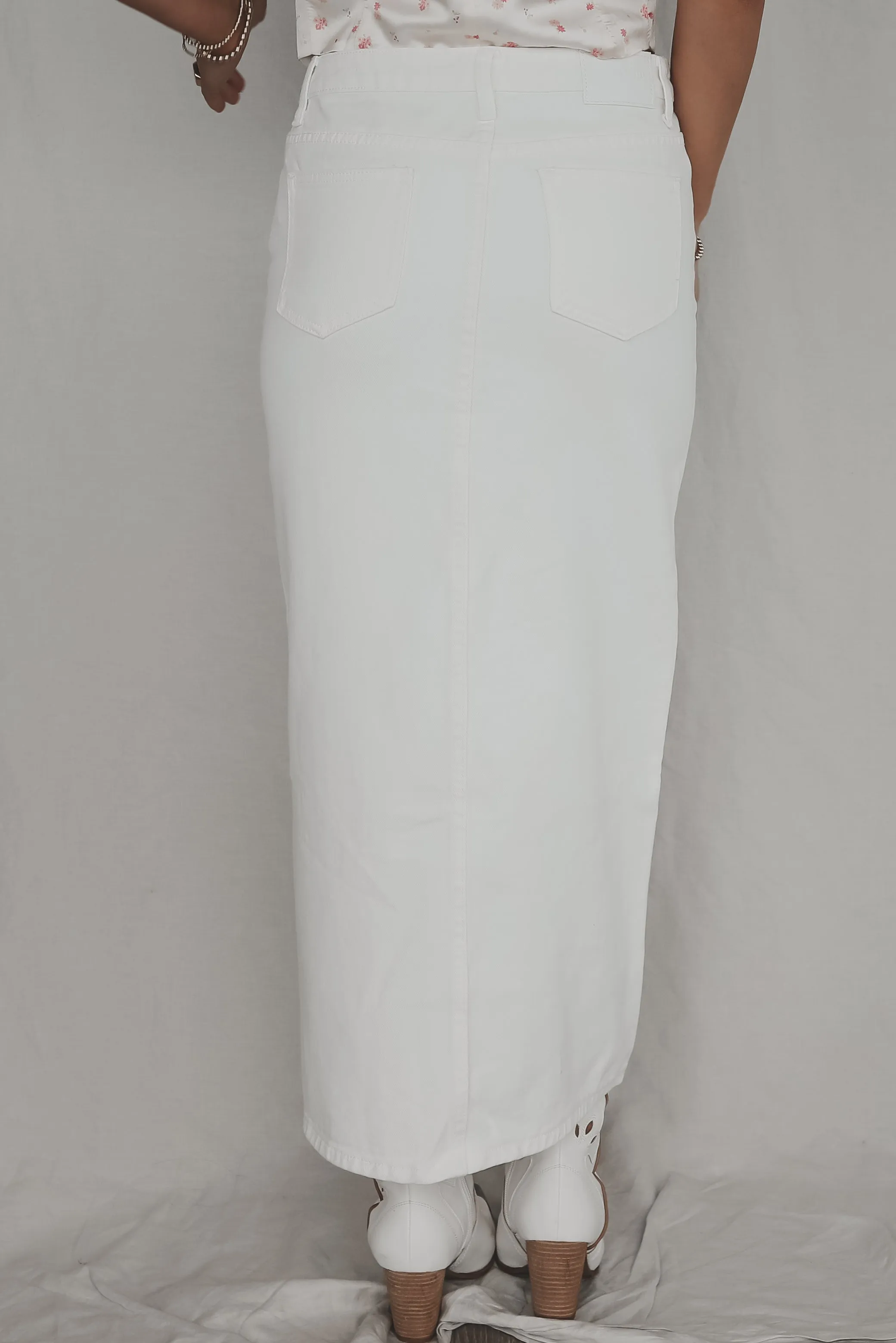 Woke Up Western White Denim Maxi Skirt