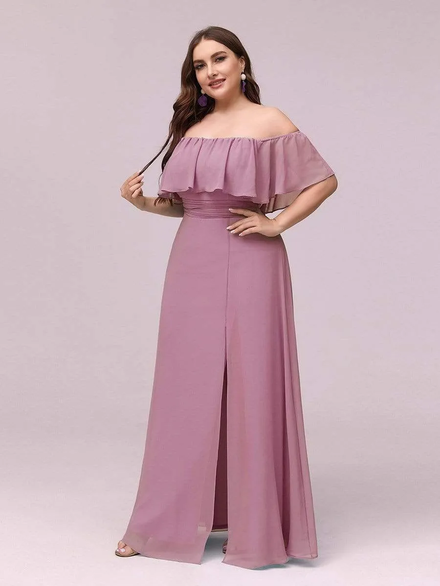 Women's Off Shoulder Ruffle Thigh Slit Bridesmaid Dresses