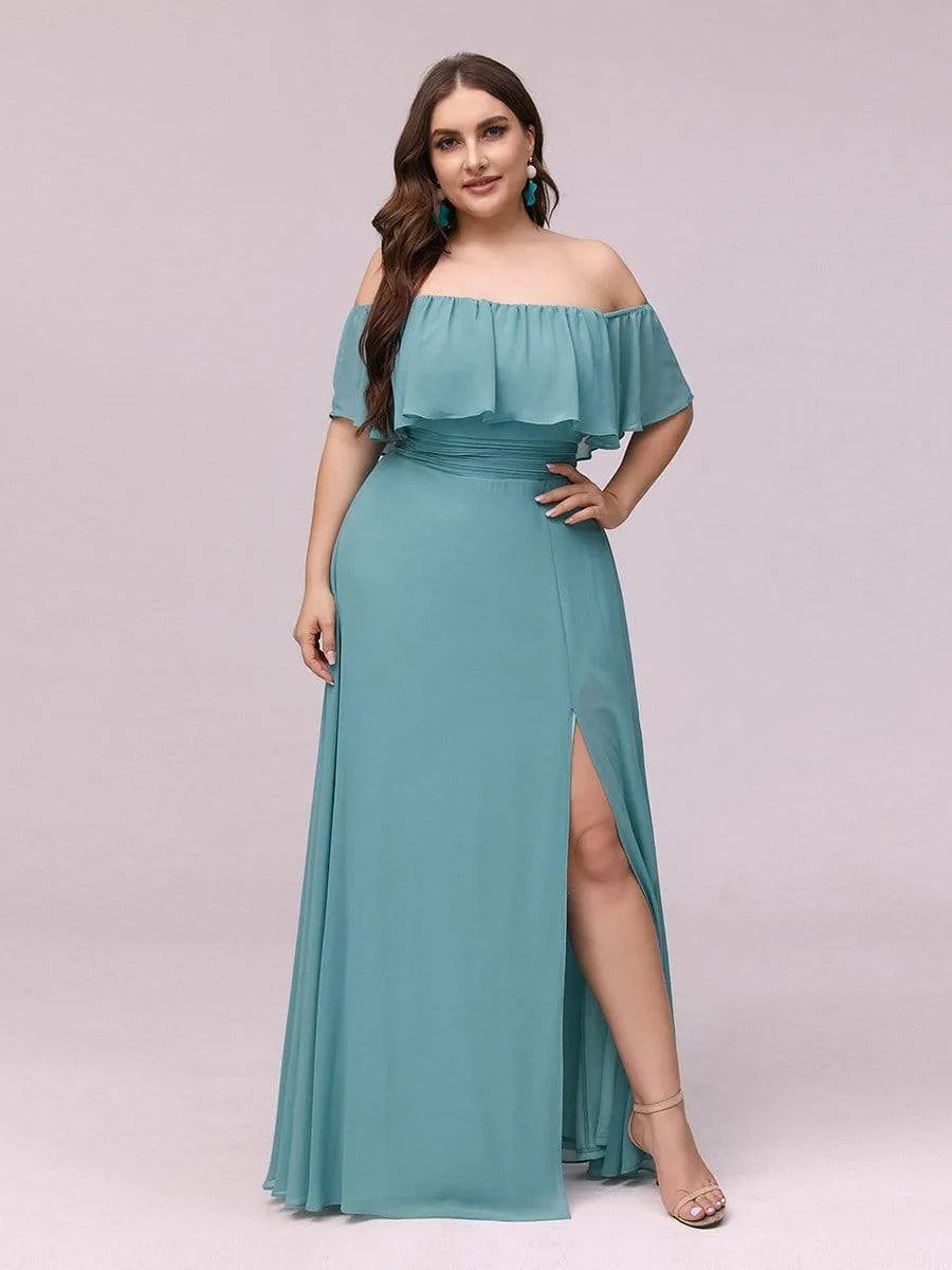 Women's Off Shoulder Ruffle Thigh Slit Bridesmaid Dresses