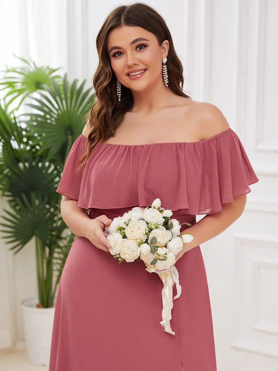 Women's Off Shoulder Ruffle Thigh Slit Bridesmaid Dresses