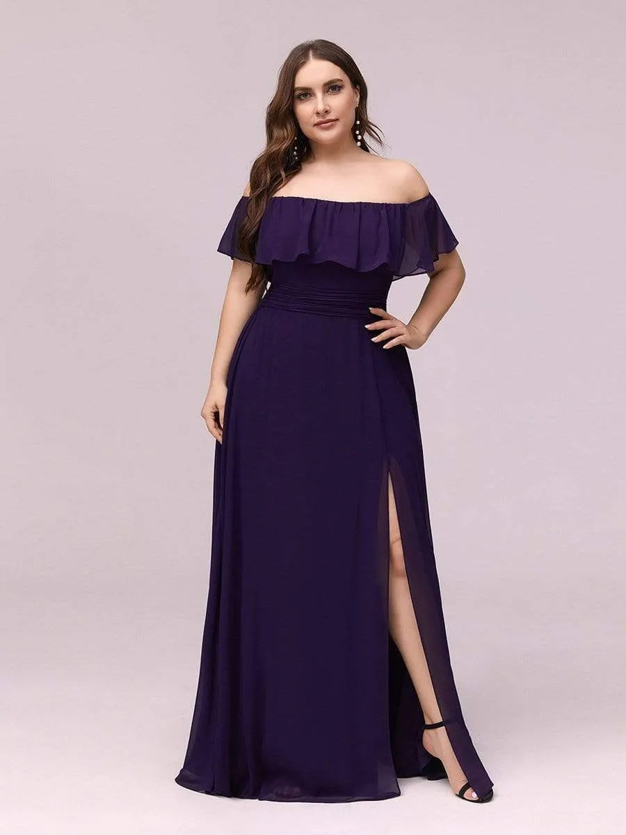 Women's Off Shoulder Ruffle Thigh Slit Bridesmaid Dresses