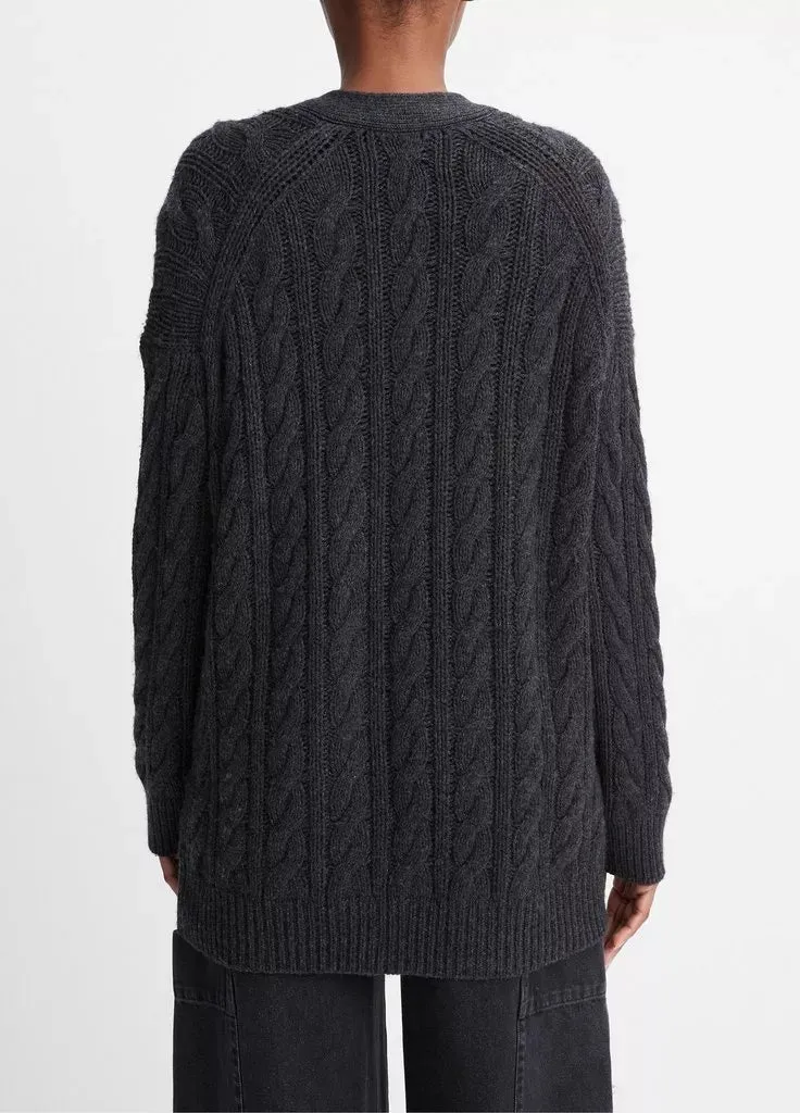 Wool and Cashmere Oversized Twisted Cable Cardigan - Heather Charcoal