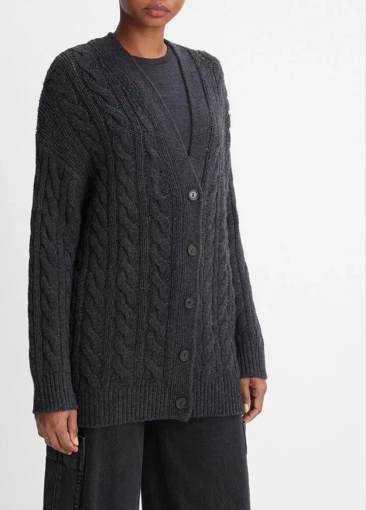 Wool and Cashmere Oversized Twisted Cable Cardigan - Heather Charcoal