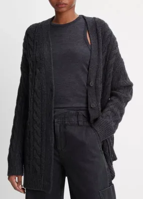 Wool and Cashmere Oversized Twisted Cable Cardigan - Heather Charcoal