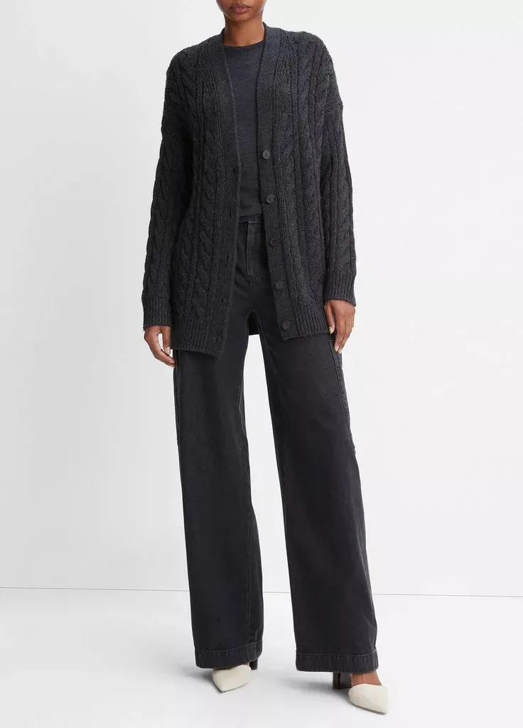 Wool and Cashmere Oversized Twisted Cable Cardigan - Heather Charcoal