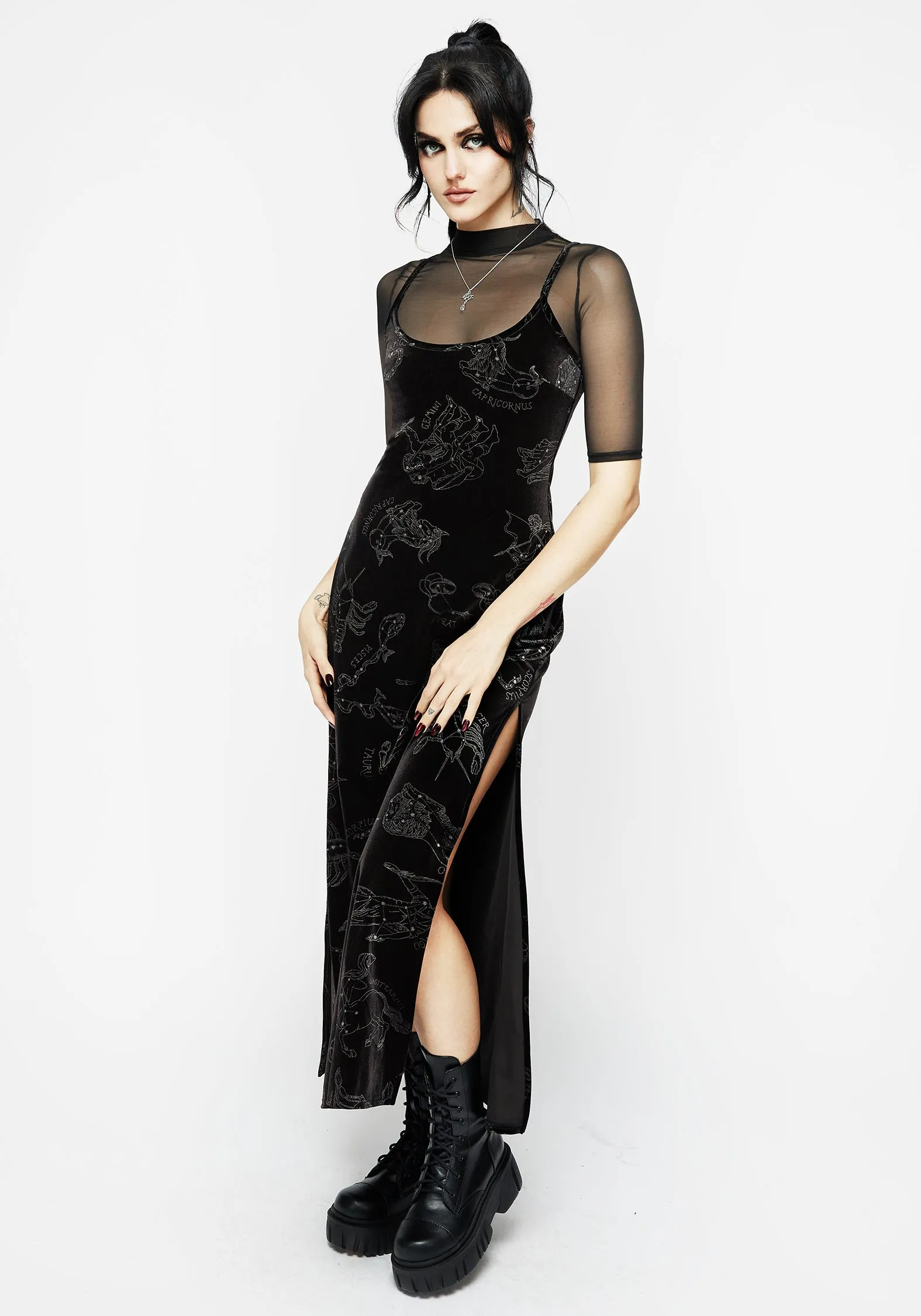 Zodiac Foil Print Velour Slip Gown